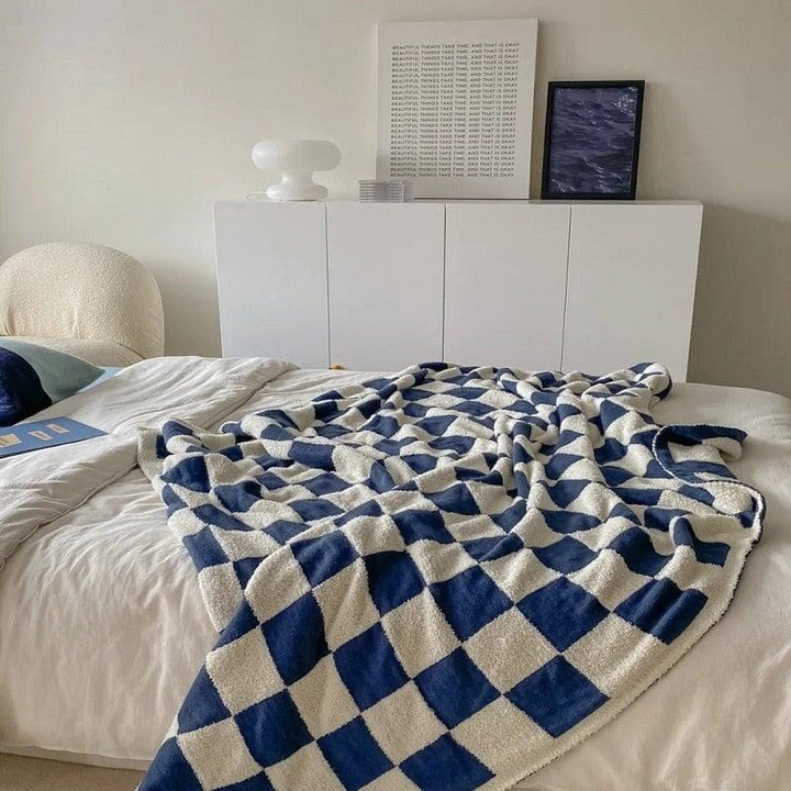 Plaid à Carreaux | Laine Douillette - Designix Plaid Bleu & Blanc