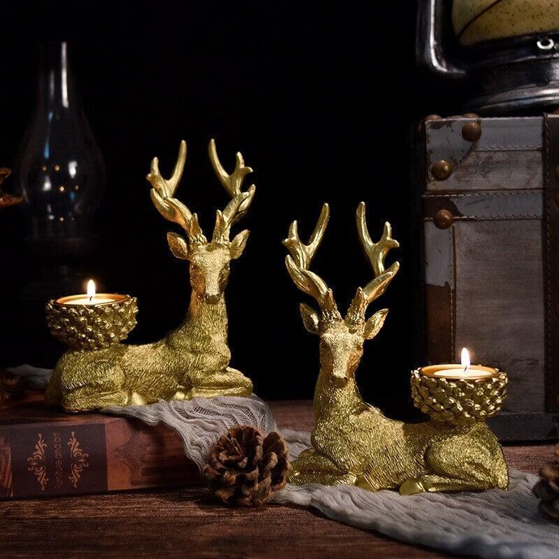 Porte - Bougies Cerf Doré | Rocher - Designix Bougeoirs Doré