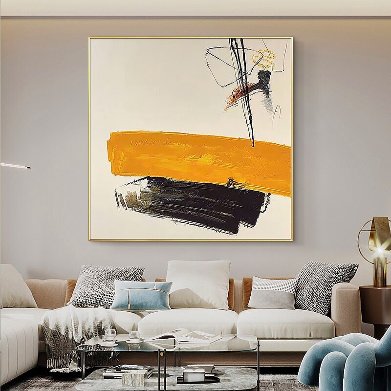 Pure Hand-painted Oil Painting Modern Abstract Hanging Painting Black And White Orange Art Retro Living Room Large Mural | Designix - 0    - https://designix.fr/
