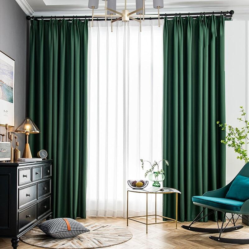 "Rideau Élégant Isolation Thermique" | Designix - 2222 Vert foncé W60xL125cm 1pc Gommets Top (anneaux) - https://designix.fr/