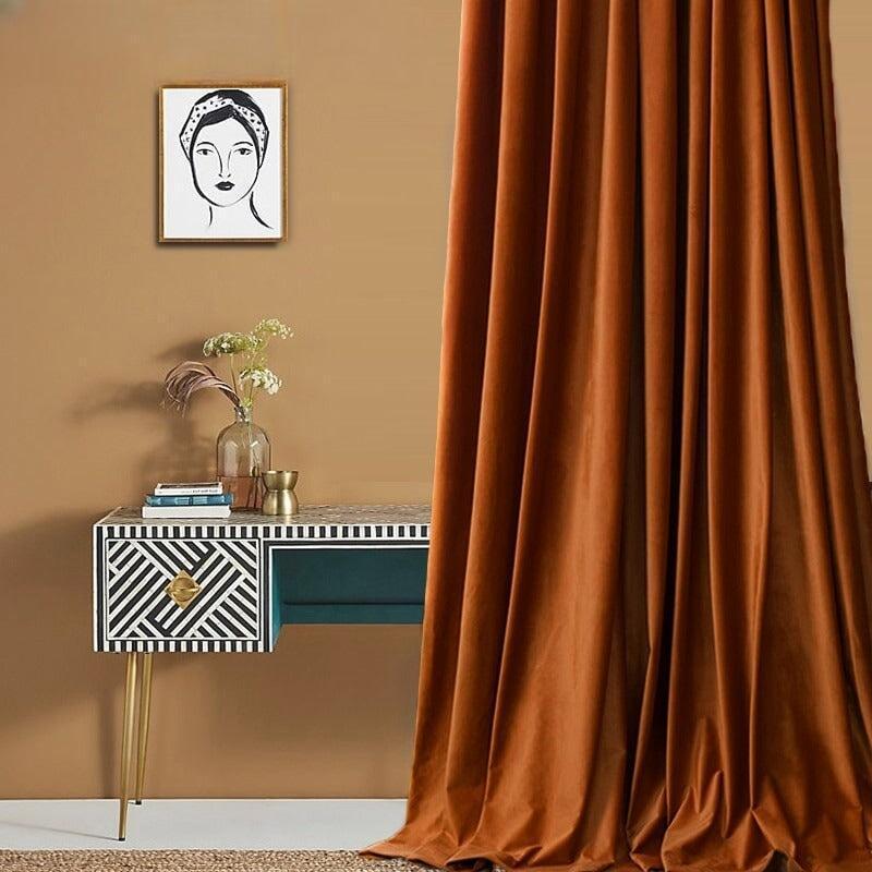 Rideau en Velours Occultant - Designix Rideau Orange 100x245cm