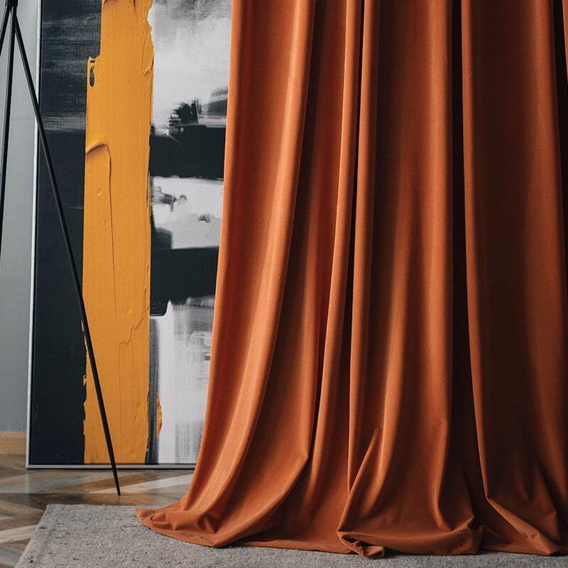 Rideau en Velours Occultant | Designix - Rideau Orange 100x245cm  - https://designix.fr/