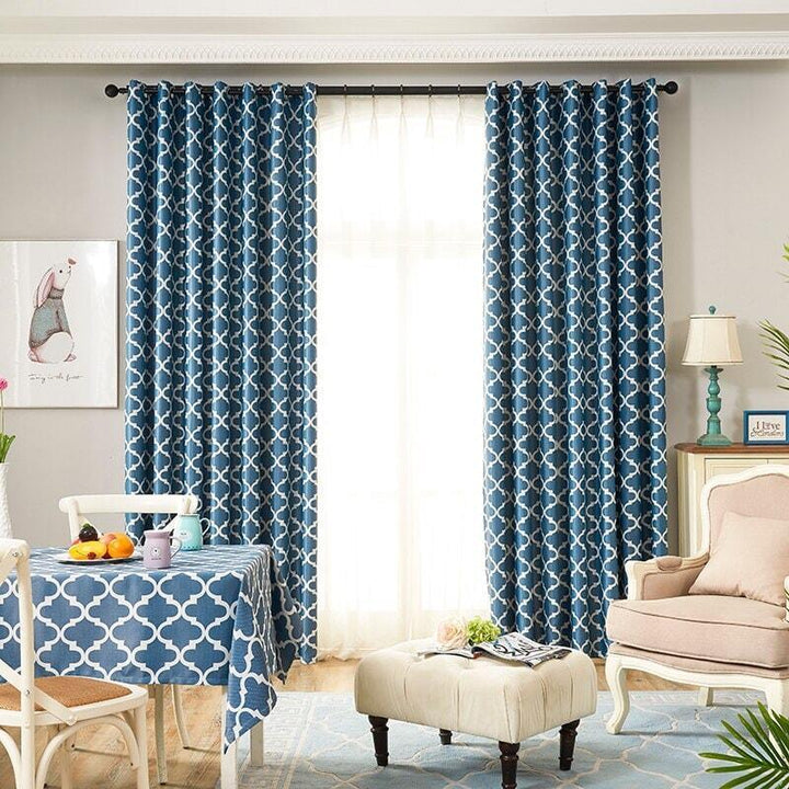 Rideau Occultant Imprimé | Tulle Brillant - Designix Rideau Bleu 100cm x 250cm