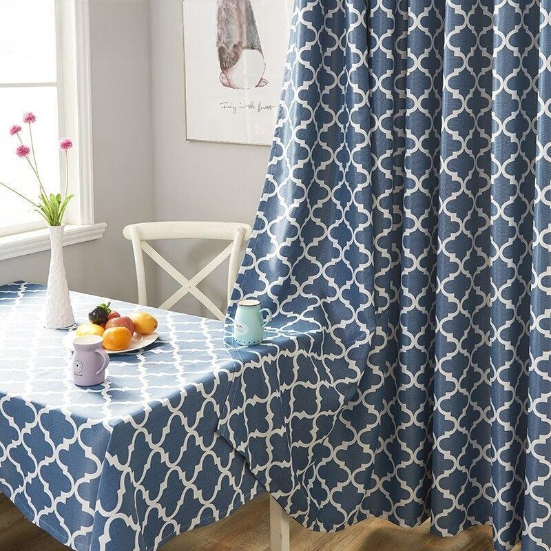 Rideau Occultant Imprimé | Tulle Brillant - Designix Rideau Bleu 100cm x 250cm