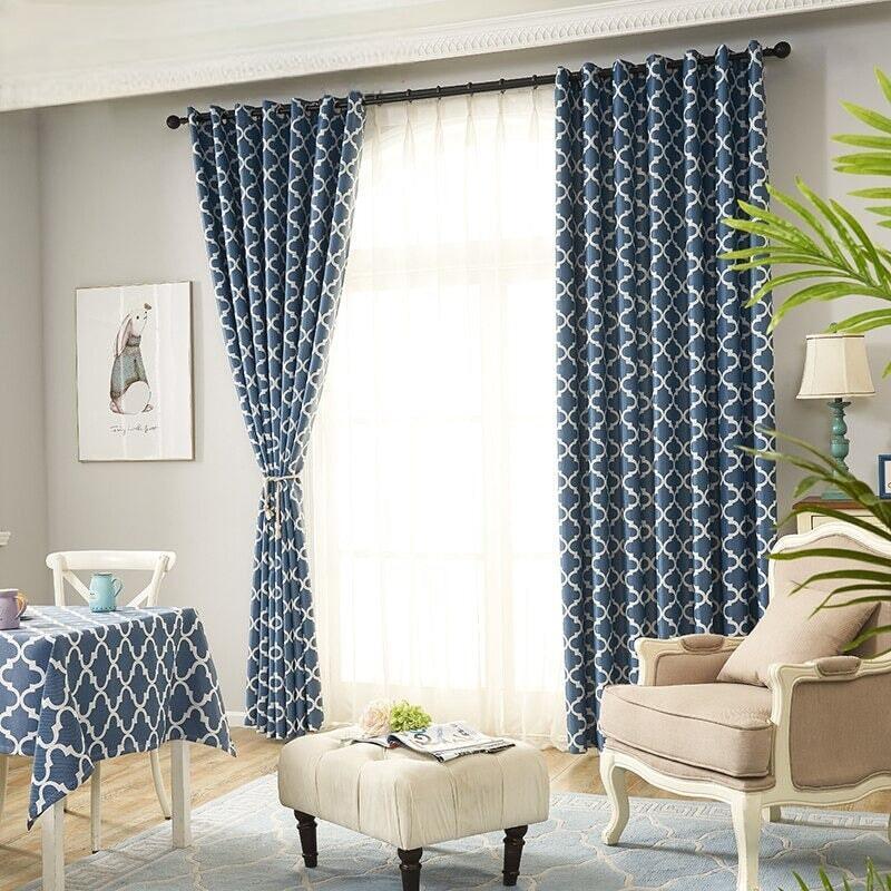 Rideau Occultant Imprimé | Tulle Brillant - Designix Rideau Bleu 100cm x 250cm