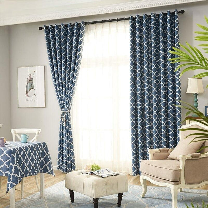 Rideau Occultant Imprimé | Tulle Brillant - Designix Rideau Bleu 100cm x 250cm
