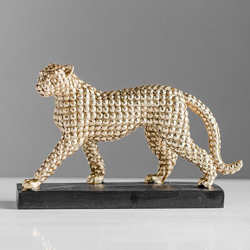 "Statuette Léopard Résine Dorée" | Designix - 2222 - https://designix.fr/