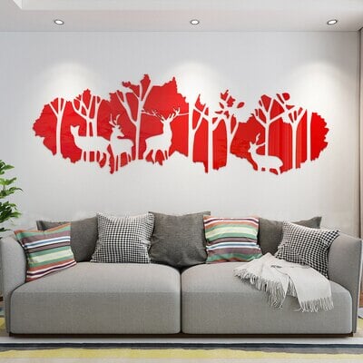 Sticker Mural Cerf | L'Ami de la Forêt | Designix - Stickers Muraux Rouge 130 x 44cm  - https://designix.fr/