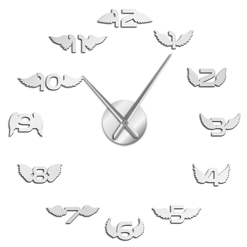 Sticker Mural Horloge | Ailes d'Ange | Designix - Stickers Muraux Argent Moyenne  - https://designix.fr/