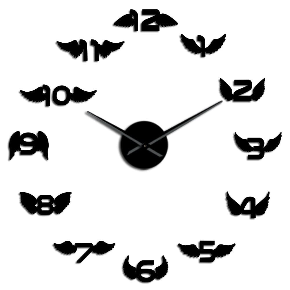 Sticker Mural Horloge | Ailes d'Ange | Designix - Stickers Muraux Noir Moyenne  - https://designix.fr/