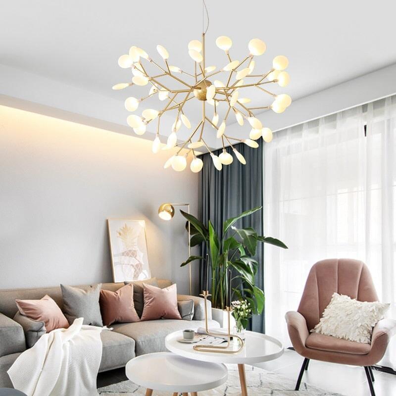 Suspension Luminaire Arbre | Lueur Sylvestre - Designix Lustre Doré | Blanc Chaud 9 Têtes | 55x45 cm
