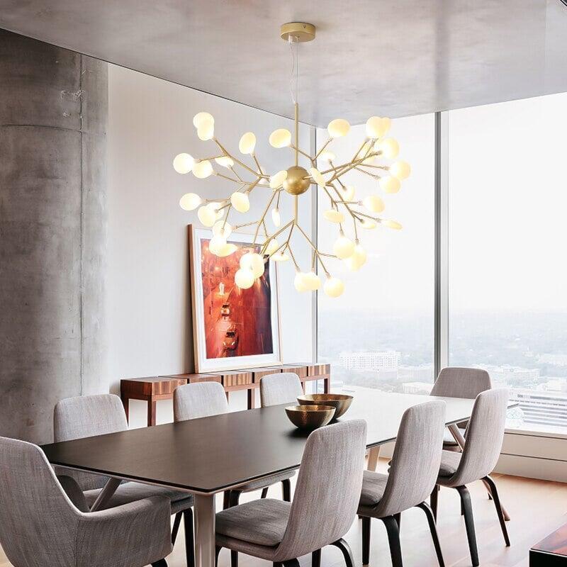 Suspension Luminaire Arbre | Lueur Sylvestre - Designix Lustre Doré | Blanc Chaud 9 Têtes | 55x45 cm