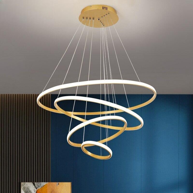 Suspension Luminaire Cercle | Lueur Aurorale - Designix Suspension luminaire Blanc 20 40cm | 30W | 2 anneaux Lumière Chaude