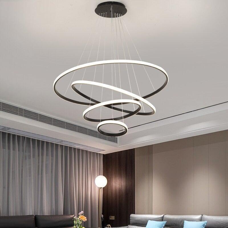 Suspension Luminaire Cercle | Lueur Aurorale - Designix Suspension luminaire Blanc 20 40cm | 30W | 2 anneaux Lumière Chaude