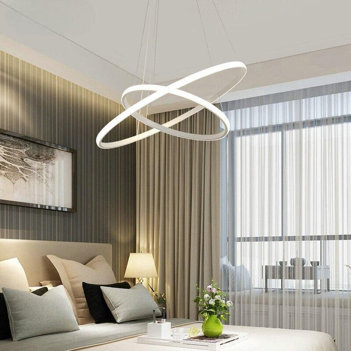 Suspension Luminaire Cercle | Lueur Aurorale - Designix Suspension luminaire Blanc 40 60cm | 50W | 2 anneaux Lumière Chaude