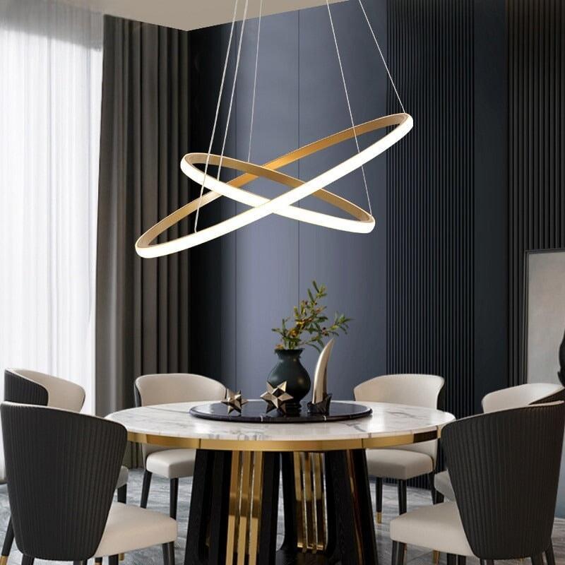 Suspension Luminaire Cercle | Lueur Aurorale - Designix Suspension luminaire Blanc 40 60cm | 50W | 2 anneaux Lumière Chaude