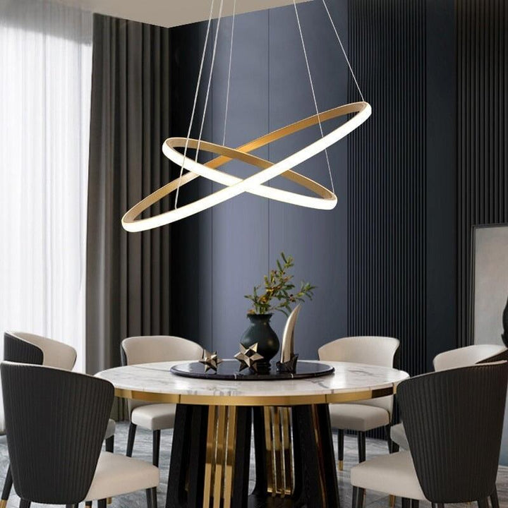 Suspension Luminaire Cercle | Lueur Aurorale - Designix Suspension luminaire Blanc 40 60cm | 50W | 2 anneaux Lumière Chaude