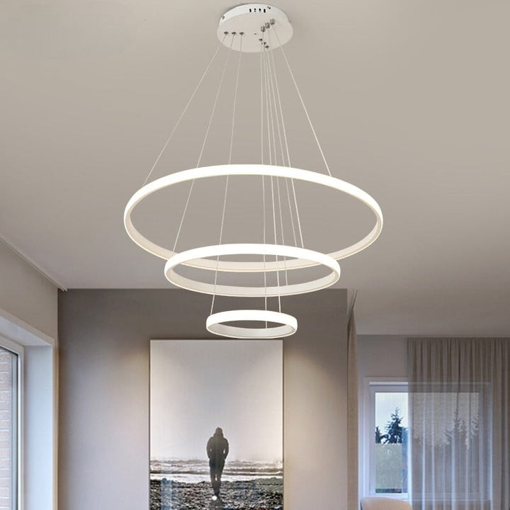 Suspension Luminaire Cercle | Lueur Aurorale | Designix - Suspension luminaire Blanc 20 40 60cm | 60W | 3 anneaux Lumière Chaude - https://designix.fr/