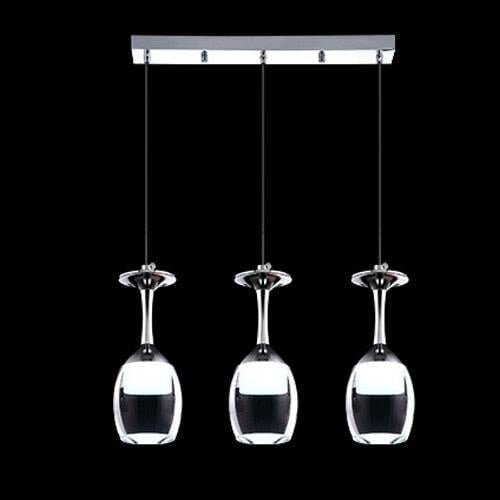 Suspension Luminaire Verre à Vin | Esprit Vinicole - Designix Suspension luminaire Argent 3 verres barre Blanc Froid (6000 - 6500K)