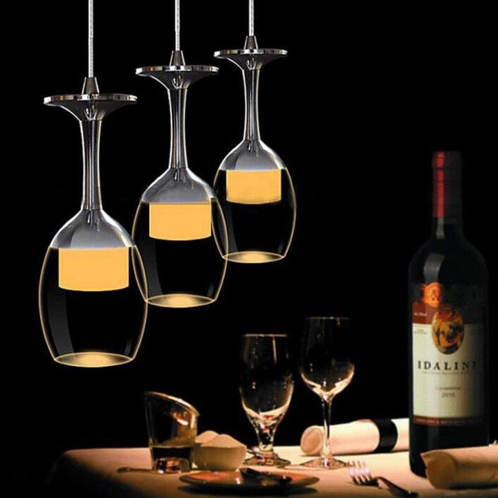 Suspension Luminaire Verre à Vin | Esprit Vinicole - Designix Suspension luminaire Argent 3 verres rond Blanc Froid (6000 - 6500K)