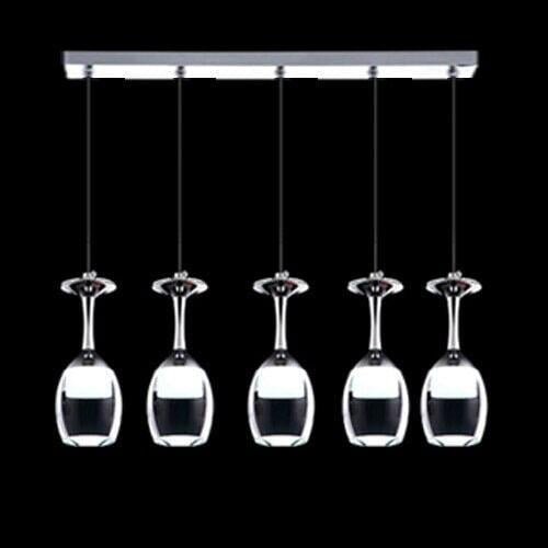 Suspension Luminaire Verre à Vin | Esprit Vinicole - Designix Suspension luminaire Argent 5 verres barre Blanc Froid (6000 - 6500K)