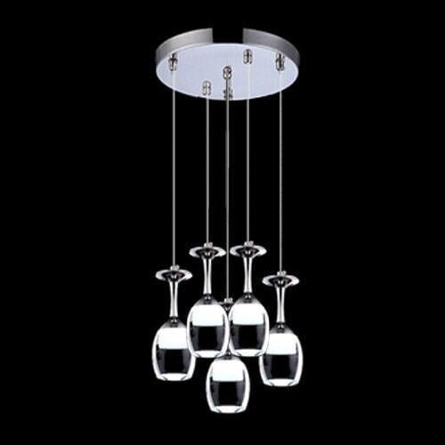 Suspension Luminaire Verre à Vin | Esprit Vinicole - Designix Suspension luminaire Argent 5 verres rond Blanc Froid (6000 - 6500K)