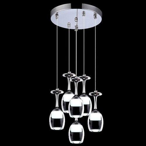 Suspension Luminaire Verre à Vin | Esprit Vinicole - Designix Suspension luminaire Argent 6 verres rond Blanc Froid (6000 - 6500K)