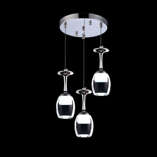 Suspension Luminaire | Verre à Vin | Designix - Suspension luminaire 3 verres rond Blanc Froid Argent - https://designix.fr/