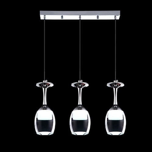Suspension Luminaire | Verre à Vin | Designix - Suspension luminaire 3 verres barre Blanc Froid Argent - https://designix.fr/