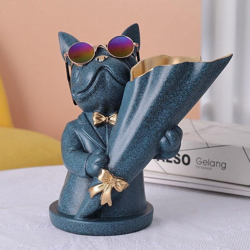 Vase Home Decor,Figurine Miniature,French Bulldog,Sculpture,Desktop Flower Vase,Table Decoration,Modern,Living Room,Decorative Statue | Designix - 0 blue   - https://designix.fr/