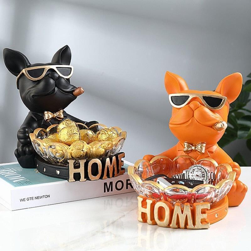 Vide Poche Design Bouledogue | Buster - Designix Vide poche Noir Plateau en Verre