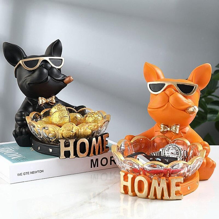 Vide Poche Design Bouledogue | Buster - Designix Vide poche Noir Plateau en Verre